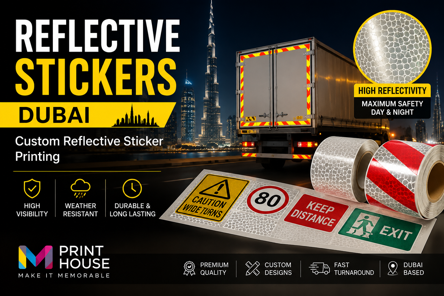 Reflective Stickers Dubai | Custom Reflective Sticker Printing | M Print House
